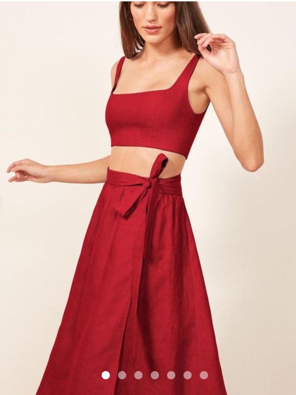 Reformation Molto Red 100% Linen Two- Piece Crop Top and Midi Wrap Skirt